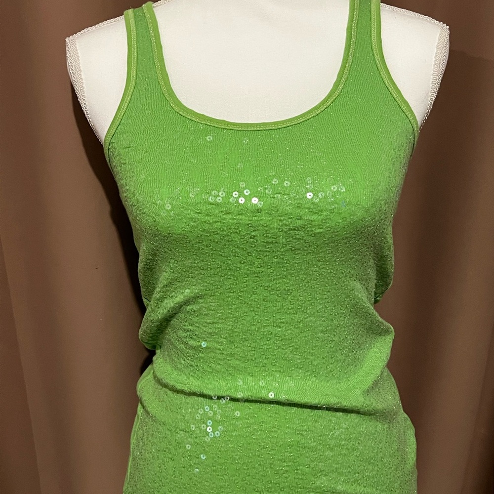 Aeropostale Green Sequin Scoop Neck Tank Top - Women